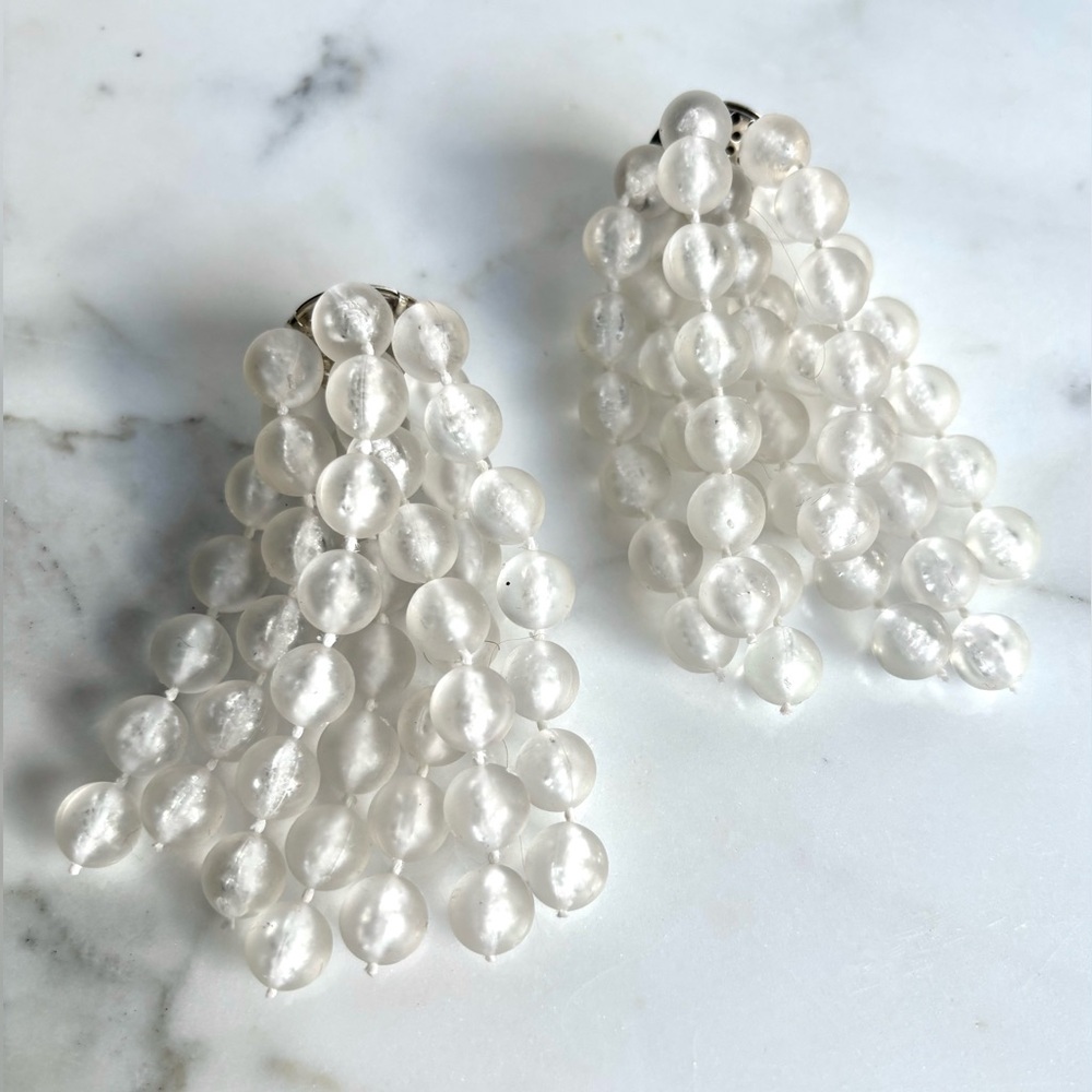 FRENCH DESIGNER RESIN LUCITE ACRYLIC VINTAGE WATERFALL DANGLE  CLIP ON EARRINGS